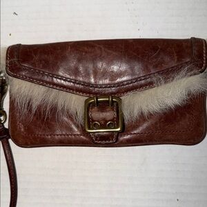 Coach Shearling Galaxy Chestnut Brown
Leather Buckle Wristlet Wallet